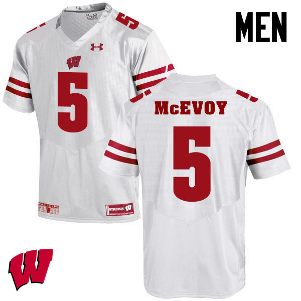 Men Winsconsin Badgers #5 Tanner McEvoy College Football Jerseys-White
